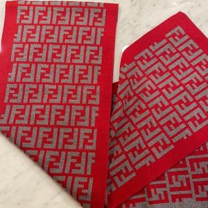 FENDI WOOL SCARF! REVERSIBLE! RED & GREY, MADE IN ITALY